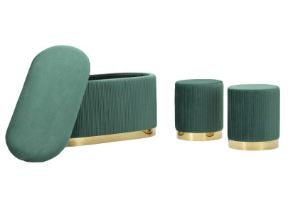 Banc Coffre Shopy Vert avec Tabourets – Harmonie Naturelle (3 Pièces) 80 x 37 x 42 - 29 x 35 cm