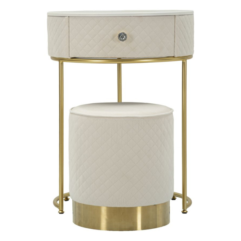 Coiffeuse Vellit Crème avec Pouf – Duo Glamour Ø52 x 70 - Ø36 x 39 cm