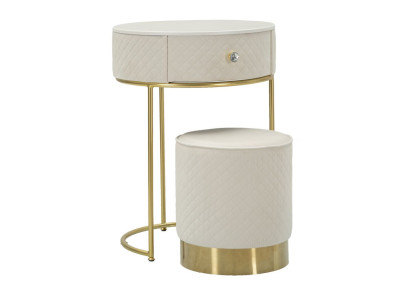 Coiffeuse Vellit Crème avec Pouf – Duo Glamour Ø52 x 70 - Ø36 x 39 cm