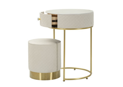 Coiffeuse Vellit Crème avec Pouf – Duo Glamour Ø52 x 70 - Ø36 x 39 cm
