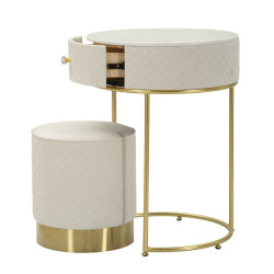 Coiffeuse Vellit Crème avec Pouf – Duo Glamour Ø52 x 70 - Ø36 x 39 cm