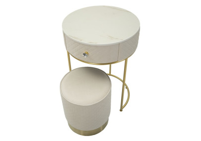 Coiffeuse Vellit Crème avec Pouf – Duo Glamour Ø52 x 70 - Ø36 x 39 cm