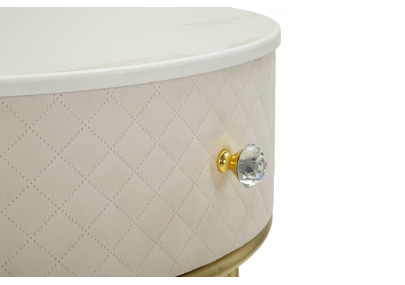 Coiffeuse Vellit Crème avec Pouf – Duo Glamour Ø52 x 70 - Ø36 x 39 cm