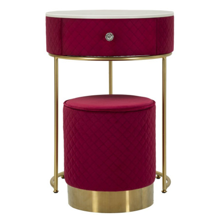 Coiffeuse Vellit Rouge avec Pouf – Élégance Passionnée Ø52 x 70 - Ø36 x 39 cm