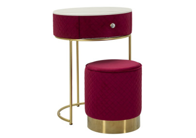 Coiffeuse Vellit Rouge avec Pouf – Élégance Passionnée Ø52 x 70 - Ø36 x 39 cm
