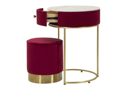 Coiffeuse Vellit Rouge avec Pouf – Élégance Passionnée Ø52 x 70 - Ø36 x 39 cm