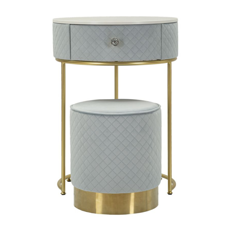 Coiffeuse Vellit Bleu Ciel avec Pouf – Fraîcheur Céleste Ø52 x 70 - Ø36 x 39 cm