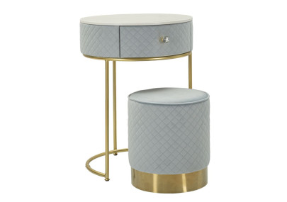 Coiffeuse Vellit Bleu Ciel avec Pouf – Fraîcheur Céleste Ø52 x 70 - Ø36 x 39 cm