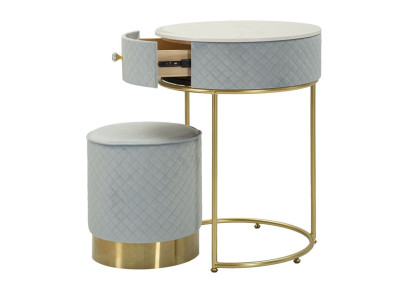 Coiffeuse Vellit Bleu Ciel avec Pouf – Fraîcheur Céleste Ø52 x 70 - Ø36 x 39 cm