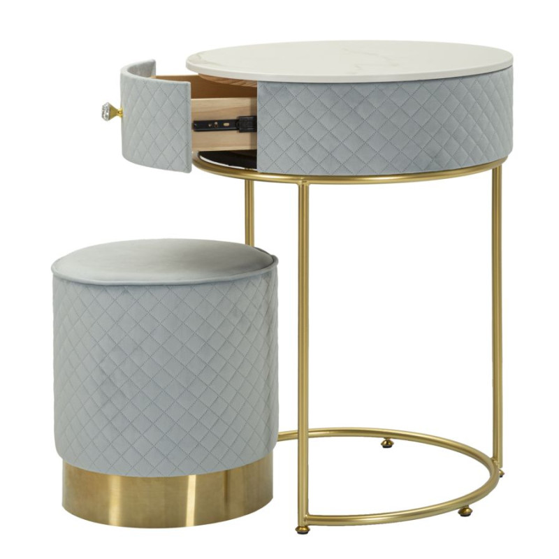 Coiffeuse Vellit Bleu Ciel avec Pouf – Fraîcheur Céleste Ø52 x 70 - Ø36 x 39 cm