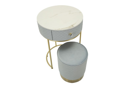 Coiffeuse Vellit Bleu Ciel avec Pouf – Fraîcheur Céleste Ø52 x 70 - Ø36 x 39 cm