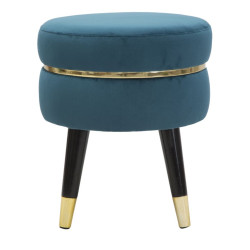 Pouf Paris Bleu Sarcelle & Or – Nuit Électrique sur la Seine Ø35 x 40,5 cm