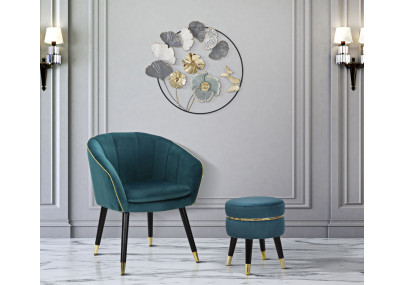 Pouf Paris Bleu Sarcelle & Or – Nuit Électrique sur la Seine Ø35 x 40,5 cm