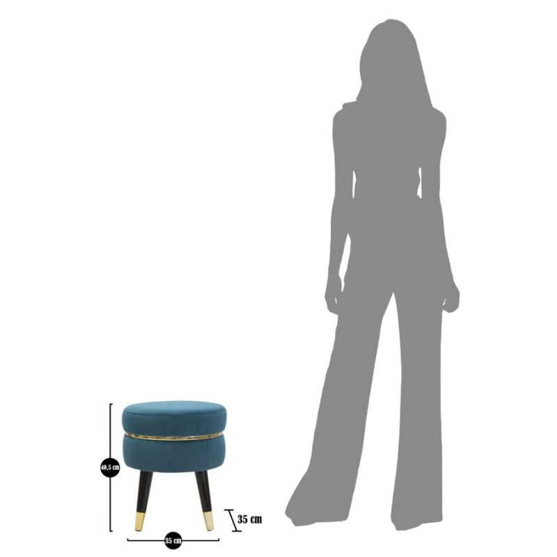 Pouf Paris Bleu Sarcelle & Or – Nuit Électrique sur la Seine Ø35 x 40,5 cm