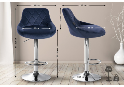 Sgabello da bar Lazio Velvet blu,cromo