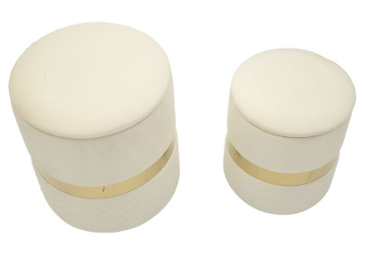 Pouf Coffre Sheffild Crème – Duo Douceur Intemporelle Ø37x42 - Ø28x35 cm