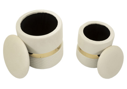 Pouf Coffre Sheffild Crème – Duo Douceur Intemporelle Ø37x42 - Ø28x35 cm