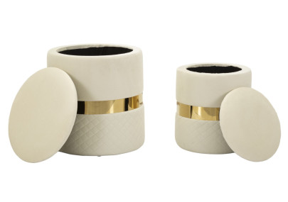 Pouf Coffre Sheffild Crème – Duo Douceur Intemporelle Ø37x42 - Ø28x35 cm