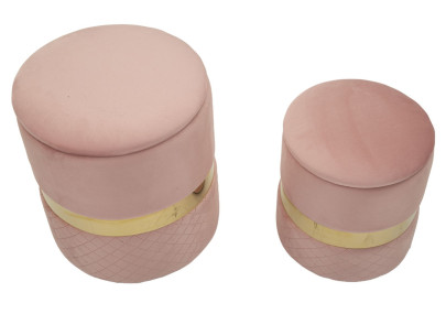 Pouf Coffre Sheffild Rose – Charme Romantique en Duo Ø37x42 - Ø28x35 cm