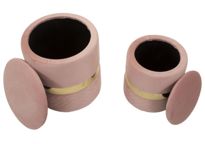 Pouf Coffre Sheffild Rose – Charme Romantique en Duo Ø37x42 - Ø28x35 cm