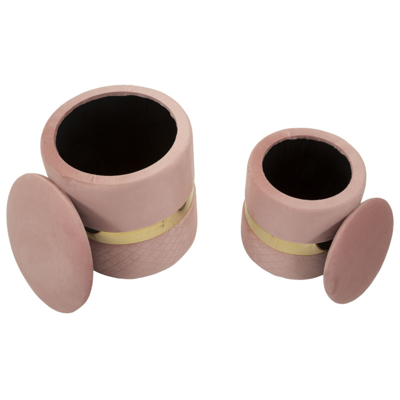 Pouf Coffre Sheffild Rose – Charme Romantique en Duo Ø37x42 - Ø28x35 cm