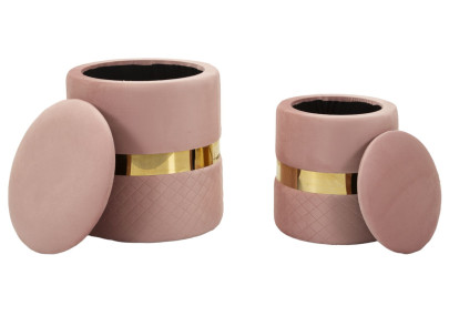 Pouf Coffre Sheffild Rose – Charme Romantique en Duo Ø37x42 - Ø28x35 cm