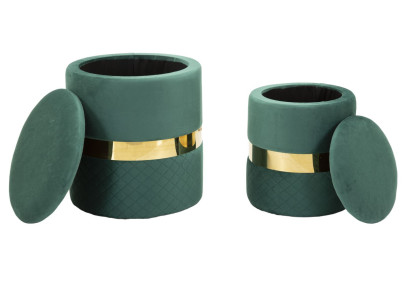 Pouf Coffre Sheffild Vert – Esprit Nature en Duo Ø37x42 - Ø28x35 cm