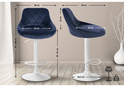 Sgabello da bar Lazio Velvet blu,bianco