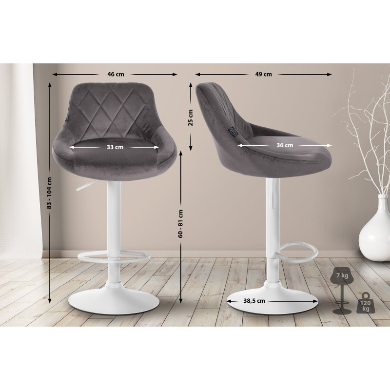 Tabouret de bar Lazio en velours blanc gris
