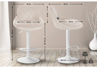 Tabouret de bar Lazio velours blanc crème