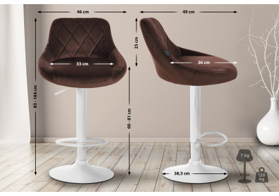 Tabouret de bar Lazio en velours, blanc/marron