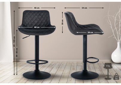 Lot de 2 tabourets de bar Minosa en velours noir