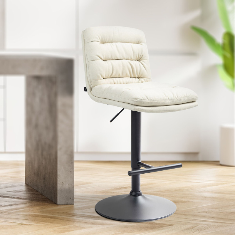 Tabouret de bar Damar, tissu noir crème