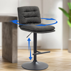 Tabouret de bar Damar, tissu : noir/gris foncé