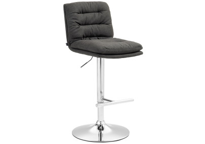 Tabouret de bar Damar, tissu, chrome, gris foncé