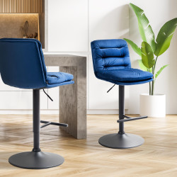 Tabouret de bar en velours Damar, noir et bleu