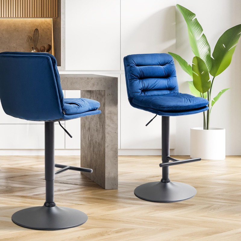 Tabouret de bar en velours Damar, noir et bleu