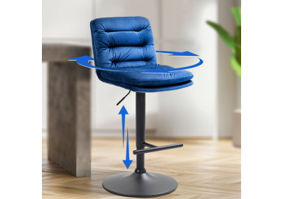 Tabouret de bar en velours Damar, noir et bleu