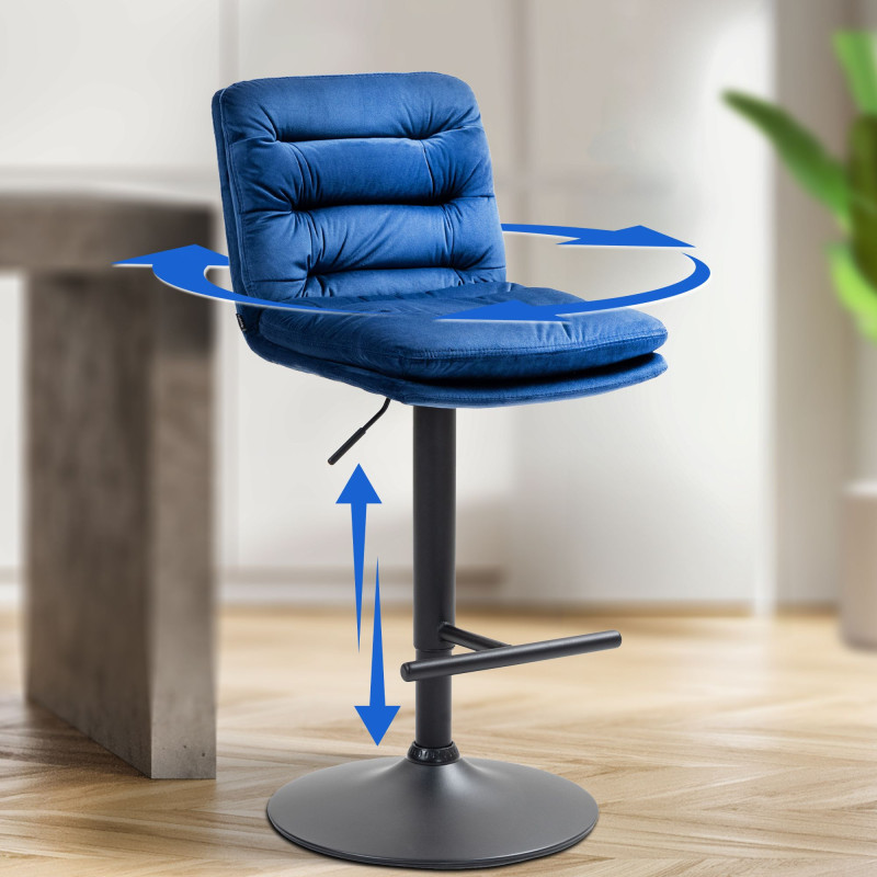 Tabouret de bar en velours Damar, noir et bleu