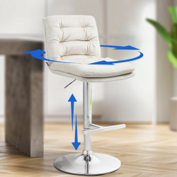 Tabouret de bar en velours Damar, chromé, crème