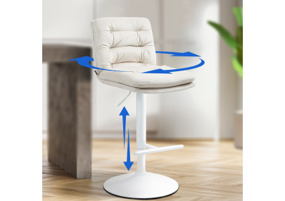 Tabouret de bar en velours Damar, blanc/crème