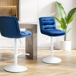 Tabouret de bar en velours Damar, blanc bleu