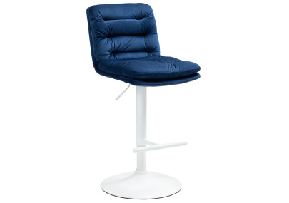 Tabouret de bar en velours Damar, blanc/bleu