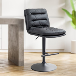 Tabouret de bar Damar, similicuir, noir noir