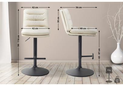 Tabouret de bar Damar, similicuir, noir et crème