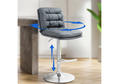 Tabouret de bar Damar, similicuir, gris chromé