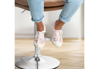 Tabouret de bar Damar, similicuir, chromé, marron clair