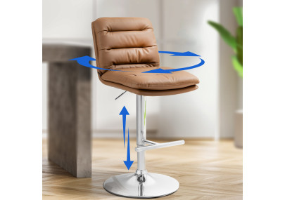 Tabouret de bar Damar, similicuir, chromé, marron clair