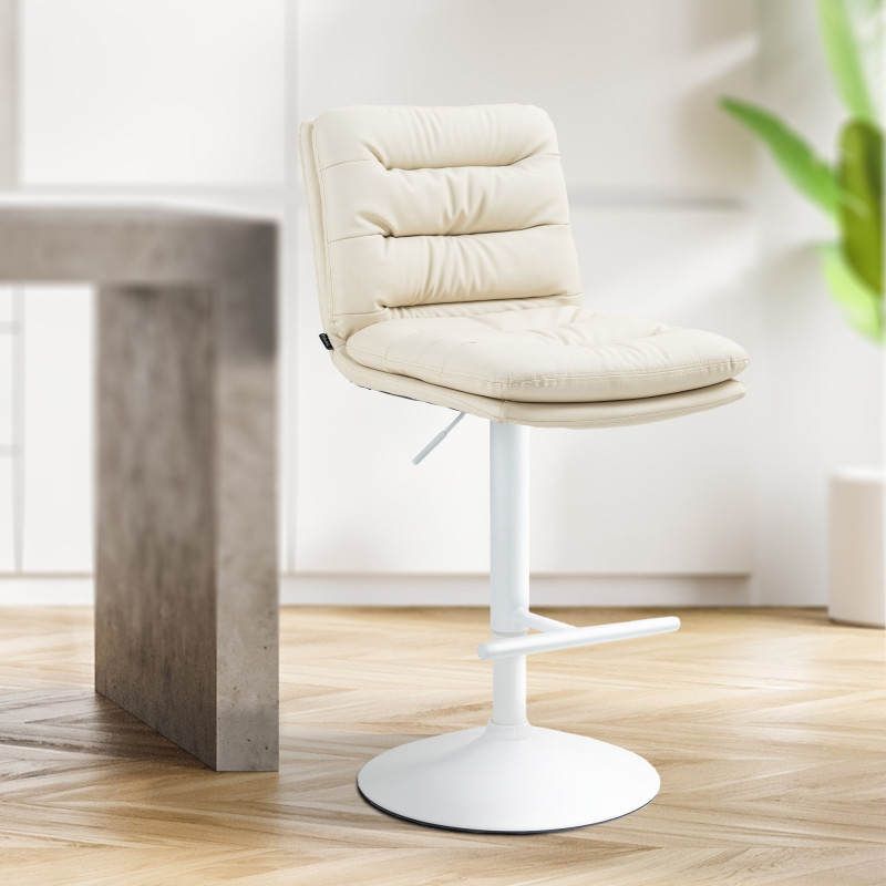 Tabouret de bar Damar, similicuir, blanc crème