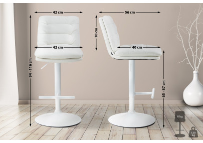 Tabouret de bar Damar en cuir artificiel blanc blanc